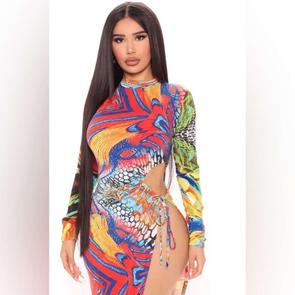 Fashion Nova Printed Midi Open Dress NEW NWT Large - Picture 7 of 8